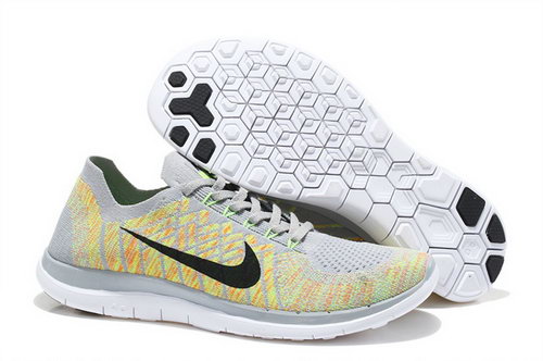 Nike Free Flyknit 4.0 Mens Shoes Light Yellow Black White Hot Factory